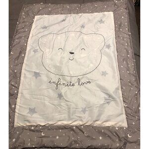 Teddy Bear Moon Stars Infinite Love Baby Blanket Blue & Gray 42x32” Crib Quilt